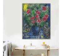 Impressions sur toile Marc Chagall « Roses et la lune » Peinture à l'huile sur toile, affiche décorative, décoration murale pour la maison (60 x 80 cm)