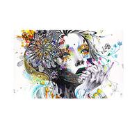 Impressions sur Toile Modernes Coloré Mosaïque Peinture Anime Femmes Art Fille Visage Avec Des Fleurs Mur Art Photos pour Salon 60x120cm(24x47in) Sans Cadre