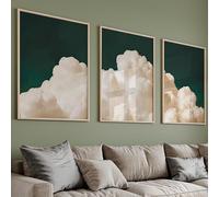 Impressions sur toile murales de nuages, impression vert émeraude au-dessus du lit, impressions de nuages rêveurs, impression de nuages maussades, peinture de nuages ciel art 60 x 80 cm x 3 sans cadre