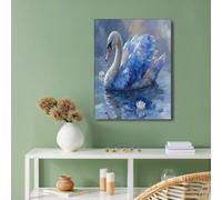 Impressions sur Toile Peinture Illustration Dorée sur Toile, d'art Mural Bleu clair, Art Aquarelle D'Un Cygne, Décoration Murale pour Salon Maison, 40x50cm, sans Cadre