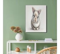 Impressions sur Toile Peinture Illustration Dorée sur Toile, d'art Mural Gris clair, Art Aquarelle D'Un Lapin, Décoration Murale pour Salon Maison, 60x90cm, sans Cadre