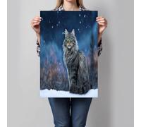 Impressions Sur Toile Réalisme naturaliste Murale Decoration Un chat à poils longs était assis sur la neige., Gris Muraux Déco Pour Chambre Salon Salle De Bain, 40x30 cm, Sans Cadre