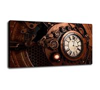 Impressions sur toile Steampunk - Horloge de fond antique - Affiche murale pour la maison - 1 pièce - Décoration avec cadre - 50,8 x 30,5 cm