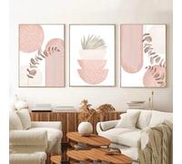 Impressions sur Toile,Tableau Abstrait Bohème Rose Poudré Formes Géométriques Végétales Peinture sur Toile Affiche Impression Décoration Murale Minimaliste Salon et Maison-40*65cm-3pcs (sans cadre)