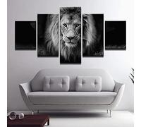 Impressions Sur Toile Toile 5 Pièces Lion, Noir Et Blanc Sans Cadre : 200 X 100 Cm Avec Cadre 5 Panneaux Art Prints Mur Photo Peinture Modulaire Home Decor Bureau Décoration Salon Chambre