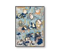 Impressions Sur Toile,Vintage Grenouille Affiche Art Toile Impression Héros Célèbres Scène De Kabuki Joué Par Les Grenouilles Estampe Japonaise Wall Art Toile Peinture Affiches Art Déco - 50X70Cm