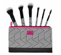 Impressions Vanity Barbie Lot de 6 pinceaux de maquillage classiques avec sac à fermeture éclair, virole en aluminium et poils souples pour fond de teint, poudre de visage, fard à paupières et liner