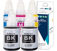 Imprimante Bouteille d'encre Compatible GI-490 GI-590 GI-590BK GI-590C GI-590M GI-590Y (5PK,2K Pigment 135ML,CMY Dye 70ML) Remplacement pour Canon PIXMA G1000 G1400 G1500 G2000 G2400 G2500 G3000