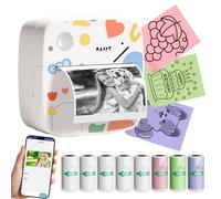 Imprimante d'autocollants avec 9 rouleaux de papier thermique, imprimante thermique portable Bluetooth compatible avec iOS et Android, mini imprimante d'autocollants sans encre de poche, étiqueteuse