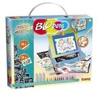 Lansay - BLOPENS - Valisette Vive Les Vacances ! - Pour Enfants Dès 5 Ans - Set de Dessins et Coloriages avec Effet Aérographe - 15 Mini Feutres,15 Pochoirs & 15 Feuilles Dessin - Format Voyage
