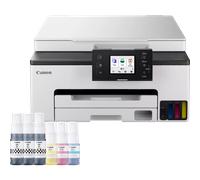 Imprimante jet d'encre MegaTank 3-en-1 rechargeable couleur sans fil Canon MAXIFY GX1050 + 2 bouteilles d'encre noire supplémentaires