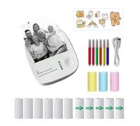 Imprimante Nomade Pour Autocollants | Mini Machine Thermique Sans Encre Sans Fil,Impression d'Autocollants avec Quatorze Rouleaux de Papier,Pour École Voyage Maison Bureau Photo Mémo