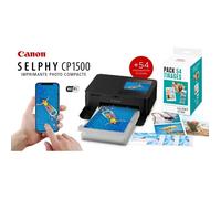 Imprimante photo portable couleur SELPHY CP1500 avec technologie d'impression thermique et connectivité Wi-Fi.