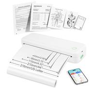 Imprimante Thermique A4, Bluetooth Imprimante Portable sans Fil pour Le Voyage Compatible avec iOS et Android, imprimante sans Encre 300 DPI pour Papier Thermique 216/210/110/80/53mm - Blanc