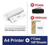 Imprimante thermique A4 Portable sans encre,Bluetooth PDF Excel,Machine d'impression de documents de mots,rouleau de papier pour le bureau,le travail,la maison et l'école - Type add 1case 100sheets