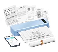 Imprimante Thermique Portable A4 sans Encre - Bluetooth sans Fil Compatible avec iOS et Android - Mini Imprimante Petite pour Papier Thermique 216/210/110/80/53mm, Mac, Windows, Reçus, 599g - Bleu