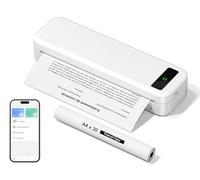 Imprimante Thermique Portable A4 sans Encre Compatible avec iOS, Android, Imprimante sans Fil Bluetooth pour Papier Thermique 216/210/110/80/53mm, Voyage, Bureau, École, Maison, Voiture, Blanc