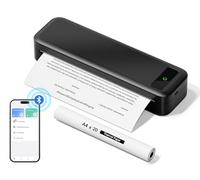 Imprimante Thermique Portable A4 sans Encre - Imprimante Bluetooth sans Fil 300 DPI Compatible avec iOS et Android - Mini Imprimante Petite 2600 mAh pour Papier Thermique 216/210/110/80/53mm -Noir