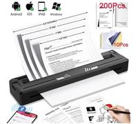 Imprimante Thermique Portable avec Papier 200Pcs A4 , Imprimante Bluetooth l'impression sur papier pour tatouages Android/IOS/PC