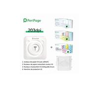 Imprimante photo PeriPage Imprimante thermique portable Bluetooth A6 sans encre 203dpi Blanc Version Internationale avec 9 rouleaux Papier Photo et Housse de Protection