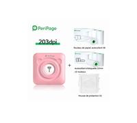 Imprimante photo PeriPage Imprimante thermique portable Bluetooth A6 sans encre 203dpi Rose Version Internationale avec 9 rouleaux Papier Photo et Housse de Protection