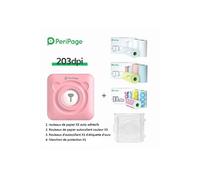 Imprimante thermique portable Bluetooth PeriPage A6 sans encre 203dpi Rose Version Internationale avec 9 rouleaux Papier Photo et Housse de Protection