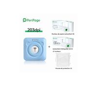 Imprimante thermique portable Bluetooth PeriPage A6 sans encre 203dpi Bleu Version Internationale avec 9 rouleaux Papier Photo et Housse de