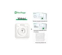 Imprimante photo GENERIQUE Imprimante thermique portable Bluetooth PeriPage A6 sans encre 304dpi Blanc Version Internationale avec 9 rouleaux Papier Photo et Housse de