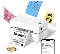 Imprimante Thermique sans Encre Bluetooth pour Étiquettes d'Expédition, avec 20 Étiquettes Autocollantes Compatible iphone Android Mac Windows. 203 dpi 150 mm/s