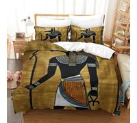 Imprimé 3D Ancient Egyptian God-Mythical Deity Art Style Ensemble De Literie avec Microfibre Super Douce Et Respirante Set De Housse De Couette 3 Pièces avec Taies d'oreiller King（220x240cm）