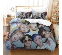 Imprimé 3D BTS Literie en Microfibre Super Douce Et Respirante Set De Housse De Couette 3 Pièces Et Taie d'oreiller Single（140x200cm）
