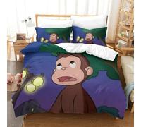 Imprimé 3D Curious George Ensemble De Literie avec Microfibre Super Douce Et Respirante Housse De Couette 3 Pièces avec Taies d'oreiller Super King（260x220cm）