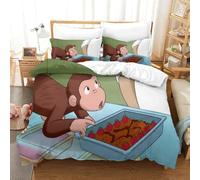 Imprimé 3D Curious George Ensemble De Literie avec Microfibre Super Douce Et Respirante Sets De Housses De Couettes 3 Pièces avec Taies d'oreiller Single（140x200cm）