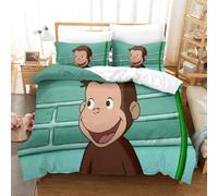 Imprimé 3D Curious George Literie en Microfibre Super Douce Et Respirante Set De Housse De Couette 3 Pièces Et Taie d'oreiller Super King（260x220cm）