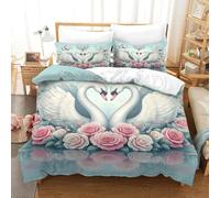 Imprimé 3D Cygne Ensemble De Literie Microfibre Super Douce Et Respirante Set De Housse De Couette 3 Pièces avec Taies d'oreiller Single（140x200cm）