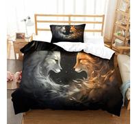 Imprimé 3D Fox Spirit Art-Mythical Animal Illustration Ensemble De Literie avec Microfibre Super Douce Et Respirante Housse De Couette 2 Pièces avec Taies d'oreiller Single（135x200cm）