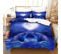Imprimé 3D Heart Moon Art-Fantasy Ocean Scene Ensemble De Literie avec Microfibre Super Douce Et Respirante Set De Housse De Couette 3 Pièces avec Taies d'oreiller Double（200x200cm）