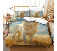 Imprimé 3D Le Le Lion Parure De Lit Microfibre Super Douce Et Respirante Set De Housse De Couette 3 Pièces Et Taie d'oreiller King（220x240cm）