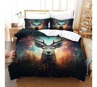 Imprimé 3D Mystical Deer-Fantasy Art Style Ensemble De Literie avec Microfibre Super Douce Et Respirante Set De Housse De Couette 3 Pièces avec Taies d'oreiller Single（140x200cm）