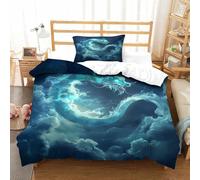 Imprimé 3D Mythical Dragon-Fantasy Art Style Ensemble De Literie avec Microfibre Super Douce Et Respirante Set De Housse De Couette 2 Pièces avec Taies d'oreiller Single（135x200cm）