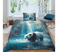 Imprimé 3D Panda Parure De Lit Microfibre Super Douce Et Respirante Housses De Couettes 3 Pièces Et Taie d'oreiller Single（135x200cm）