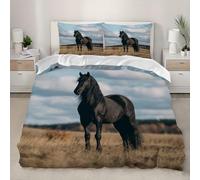 Imprimé 3D Parure de lit Animaux des Champs Dark Horse Housse de Couette 140x200 cm Literie Douce Confortabl Housse de Couette Microfibre Bleu 3 pièces pour Ado Enfants Adulte