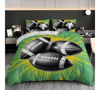 Imprimé 3D Parure de lit ThèMe du Rugby Sportif Housse de Couette 90x190 cm Literie Douce Confortabl Housse de Couette Microfibre Vert 3 pièces pour Ado Enfants Adulte