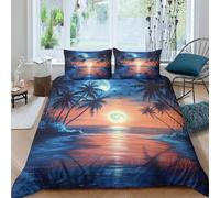 Imprimé 3D Plage Tropicale Parure De Lit Microfibre Super Douce Et Respirante Housse De Couette 3 Pièces Et Taie d'oreiller King（220x240cm）