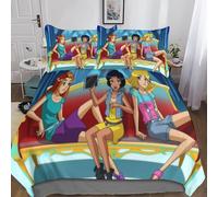Imprimé 3D Totally Spies Parure De Lit Microfibre Super Douce Et Respirante Set De Housse De Couette 3 Pièces Et Taie d'oreiller King(220x240cm)