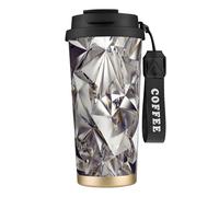 Imprimé à motif de cristaux et diamants scintillants,Tasse à café isotherme en acier inoxydable 316 avec cordon, 500 ml, idéale pour les voyages en voiture