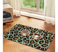 Imprimé Animal Chic léopard Bleu Sarcelle,Tapis d'alimentation pour Animaux de Compagnie, Sets de Table en Cuir PU pour Chats et Chiens,30x45cm