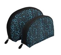 Imprimé Animal léopard Bleu Cool, Trousse de Maquillage Coquille Femme Petit Porte-Monnaie Trousse de Toilette Trousse à cosmétiques 2 pièces