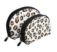 Imprimé Animal léopard Noir à Paillettes dorées, Trousse de Maquillage Coquille Femme Petit Porte-Monnaie Trousse de Toilette Trousse à cosmétiques 2 pièces