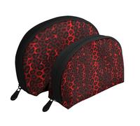 Imprimé Animal léopard Rouge foncé, Trousse de Maquillage Coquille Femme Petit Porte-Monnaie Trousse de Toilette Trousse à cosmétiques 2 pièces